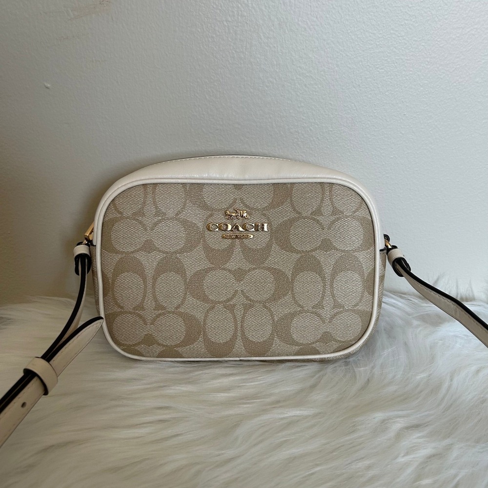 Coach Mini Jamie Light Khaki Chalk Signature Canvas Camera Bag Good - Picture 4 of 12